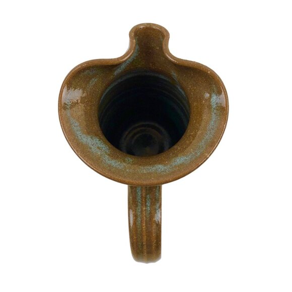 Art Studio Pottery Pitcher Blue Brown Color Block Handle Pour Spout Signed - Picture 10 of 10